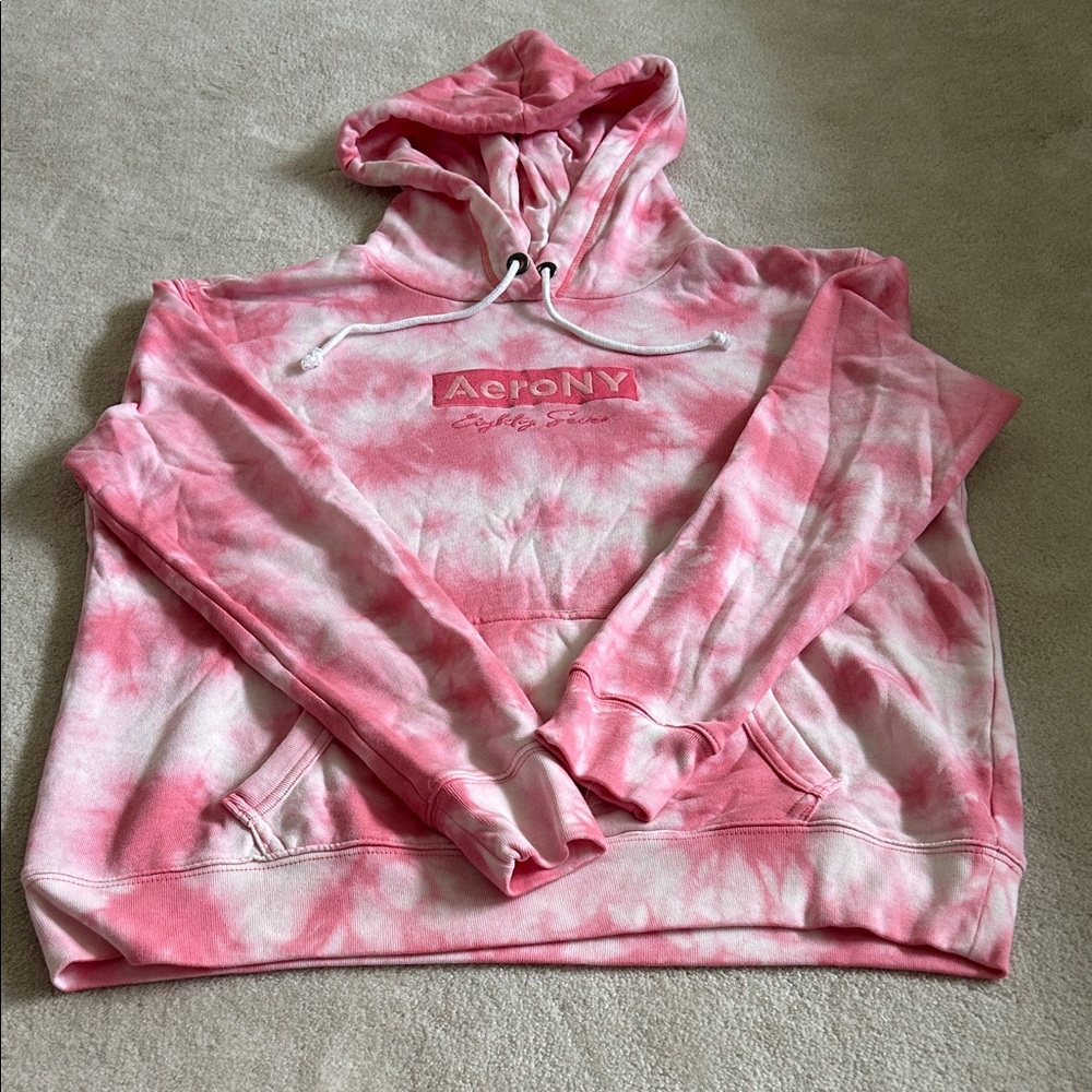 Aeropostale Women's Pink and White Tie-Dye Hoodie